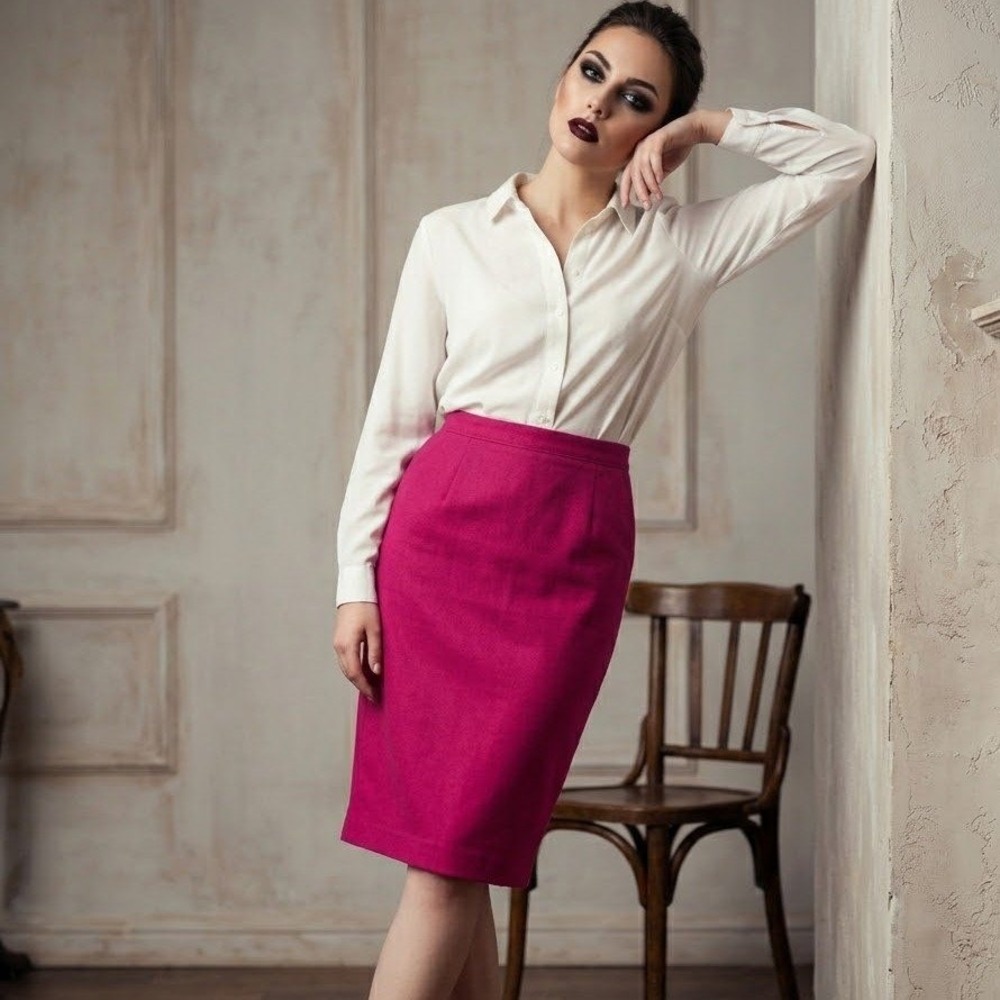 Fiori Wool Blend Pencil Skirt Womens 8 26"W Pink Pockets Career Classic Vintage